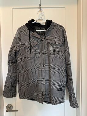 Volcom Black & White Glen Plaid Hooded Utility Jacket